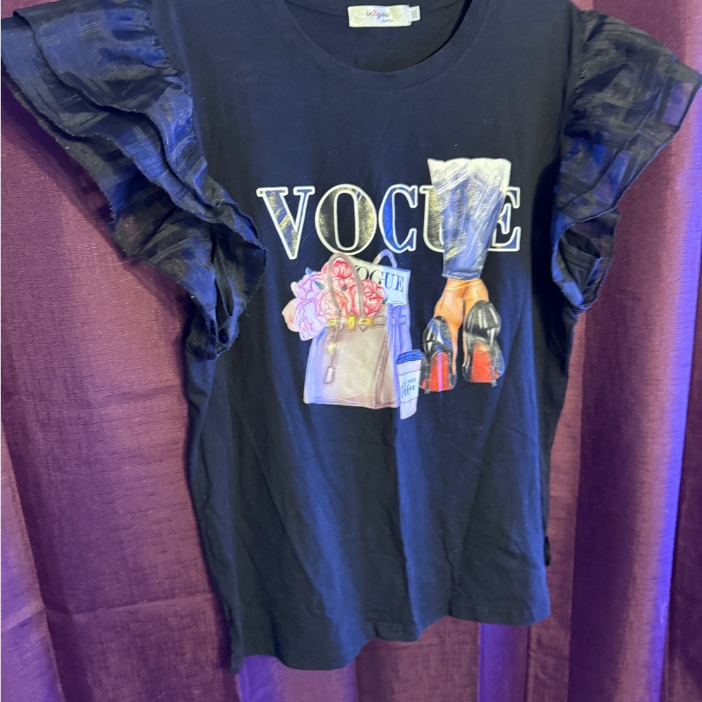 Boutique Top with Sheer Ruffle Sleeves